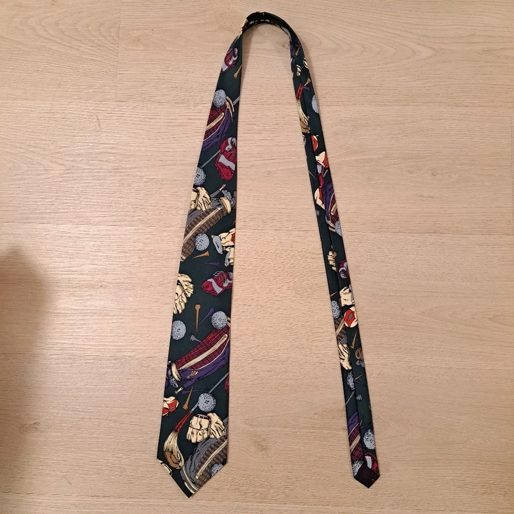 SINSABANG 100%‎ Pure Silk Green Multicolor Golf Print Korean Stand Width Tie